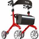 Pelegon Rollator Walker with Seat for Seniors Lightweight Foldable Walker with Padded Seat & Backrest, Adjustable Handles, Reflective Frame, Carry Bag Heavy-Duty 300lb Support - Red
