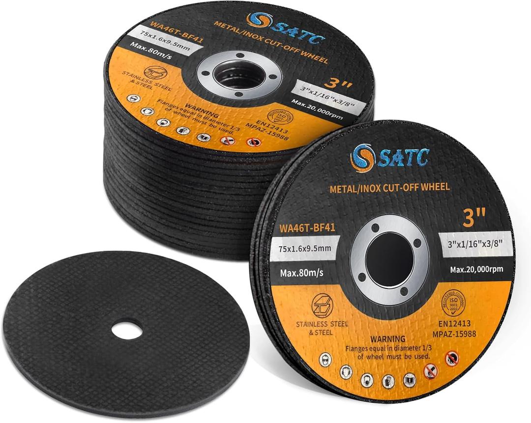 S SATC Grinder Wheel 25 PCS Cut Off Wheels 3 Inch Cut Off Wheel 3" x1/16 x3/8" Fits Any Angle Grinder Air Tool