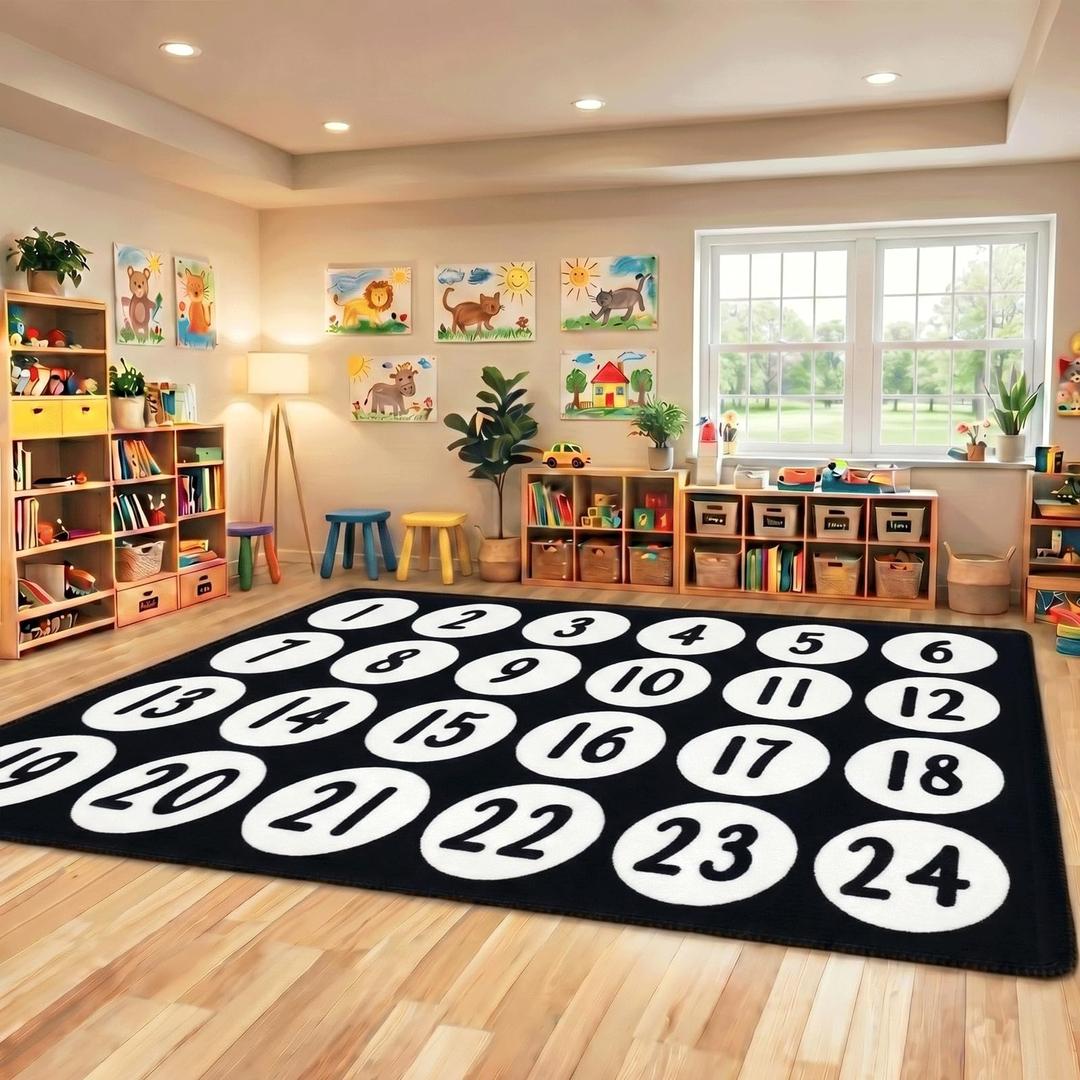 Drydiet Large Classroom Rug 7.5x12ft Number Area Rug, Seats 24