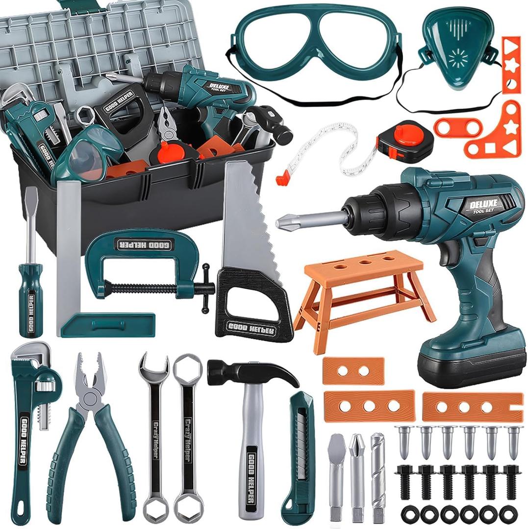 Kids Tool BoxZealous 48 PCS Pretend Play Tools Toys for Toddler,Electric Drill Kids Tool Kit for Boys & Girls Ages 3-8 Years Old, Construction Tool Kit Playset for Boys