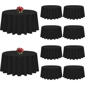10 Pack Black Table Cloth Round 120 inch Black Tablecloths for Round Tables Wrinkle Resistant Polyester Table Cloth Fabric Table Cover for Party Wedding Events and Camping