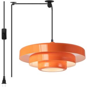 Plug in Pendant Light Fixtures, Plug in Chandelier Mid Century Modern Hanging Lamp with Pulley Nordic Style Pendant Lamp Metal Shade On/Off Switch Hanging Light for Living Room Dining Bedroom Kitchen