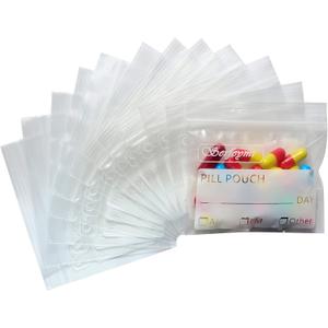 Serfeymi Pill Bags for Travel Pill Pouch Organizer Pack of 120 BPA Free 3 x 2.75 inch Reusable Pill Pouches for Medicine with Write on Label & Zipper Seal Waterproof AM PM Pill Baggies for Supplements