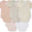 Burt's Bees Baby Unisex Bodysuits, Short Sleeve Organic Sleepwear, 5-Pack | Essential baby bodysuit pack featuring an easy-on and off lap-shoulder neck design for stress-free daily outfitting