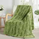Whale Flotilla Flannel Fleece Throw Blanket for Couch, Soft Fluffy Velvet Sofa Blanket, Decorative Vintage Pattern, Cozy Warm Lightweight for Spring Summer, 50x60 Inch, Olive Green
