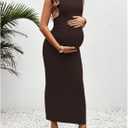 OYOANGLE Women's Maternity Mock Neck Sleeveless Ruched Dress Pregnancy Bodycon Maxi Tank Dresses Baby Shower Photoshoot (Brown, L)