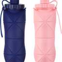 YCTMALL Silicone Collapsible Water Bottles, Lightweight Reusable Leakproof For Traveling Camping Hiking Cycling Sports Outdoor, Foldable Portable Travel Water Bottle 600ML Dark Blue And Pink 2Pack