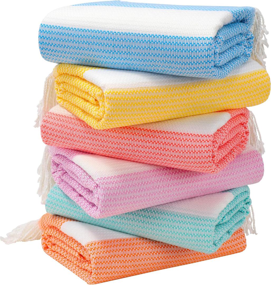 Genovega 6 Packs Oversized Turkish Beach Towel 74"x38" Thin Quick Dry Sand Free Pool Swim Towels Large XL Adult Clearance Blanket Travel Vacation Accessories Essentials Mulite Deep Blue Dot