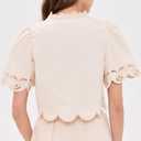 MOON RIVER Women's Short Sleeve Embroidered Eyelet Front Tie Top (Cream, L)