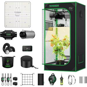 VIVOSUN GIY Smart Grow Tent System 2x2, WiFi-Integrated Grow Tent Kit, with Automate Ventilation and Circulation, Schedule Full Spectrum 100W LED Grow Light, and GrowHub E42A+ Controller