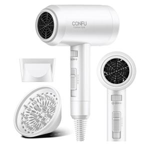 Hair Dryer with Diffuser, CONFU Blow Dryer for Curly Hair for Women Men, 21000PRM Travel Hair Dryer, Portable Lightweight Fast Drying Negative Ion Hairdryer for Home & Travel