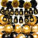 Congrats Grad Banner for Graduation Decorations 2026, Congratulations Banner, Black and Gold Balloons for Grad Decorations with Paper Flowers, Hanging Swirls