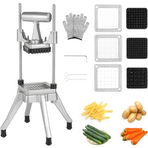 Commercial Vegetable Chopper & French Fry Cutter Stainless Steel - Includes 3 Blade Sizes (1/2",3/8",1/4")- Perfect for Home Kitchen or Restaurant Use - Dices, Slices & Chops Fruits and Potato