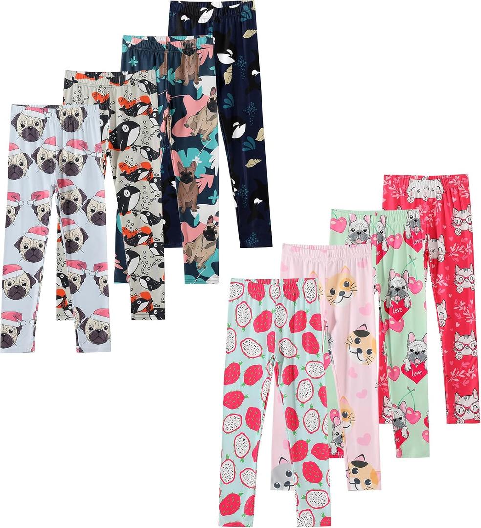 8 Pack Girls Printed Leggings Yoga Pants for Kids Full Length Stretchy Cute Leggings in 3-10 Years (9-10Y)