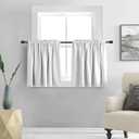DONREN 30 Inches Long Curtain Tiers for Kitchen - Room Darkening Short Length Curtains for Bathroom (30 Inches Wide, Off White, 2 Panels)