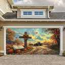 Fall Thanksgiving Garage Door Banner 13x6ft Thanksgiving Theme Backdrop Farmhouse Fall Backdrop Decor Cross Pumpkins Sunflowers Photo Prop Background for Autumn Yard Outdoor Decor