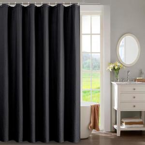 OWENIE Black Shower Curtain for Bathroom 96 Inches Extra Long, Elegant 3D Embossed Textured Fabric Shower Curtains, Water Repellent, Machine Washable, Hotel Style, 72" W x 96" L, Black