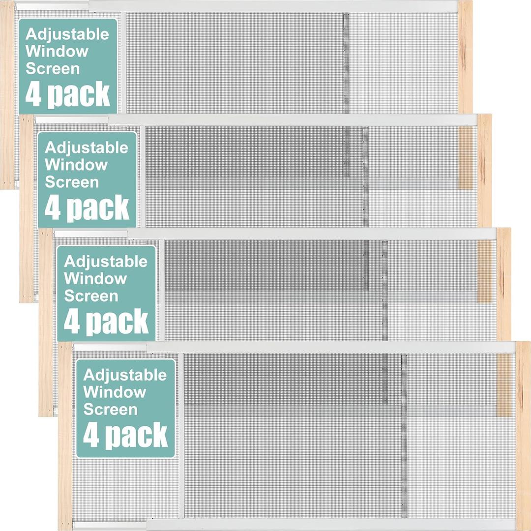 Hicarer 4 Pcs Adjustable Window Screen, 15 Inches High x 25-45 Inches Wide