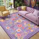 RELEANY Floral Nursery 3x5 Area Rugs Washable Print Boho Cute Carpet Non Slip Flower Low Pile for Living Room Kids Girls Playroom Bedroom Kitchen Office Farmhouse-Purple/Pink/Multi