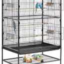 VEVOR Bird Cage, 31.5 x 20.5 x 52 inch, Flat Top, Wrought Iron Bird Flight Cage with Perches, Slide-Out Tray and Plastic Feeders, Casters, for Parrot, Blue Tit, Cockatiel, Canary, and Monk Parakeet