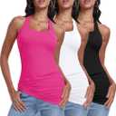 Cotton Racerback Long Tank Tops for Women Tunic Layering Sleeveless Undershirts Moisture Wicking 3 Packs, S