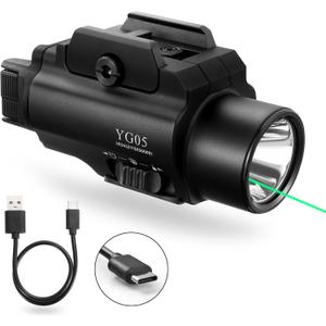 2500 High Lumens Pistol Laser Light Combo, Tactical LED Flashlight, Adjustable Picatinny Rail Mount Airsoft Handgun Green Laser Weapon Lights, Type-C Rechargeable SIG Gun Flashlights