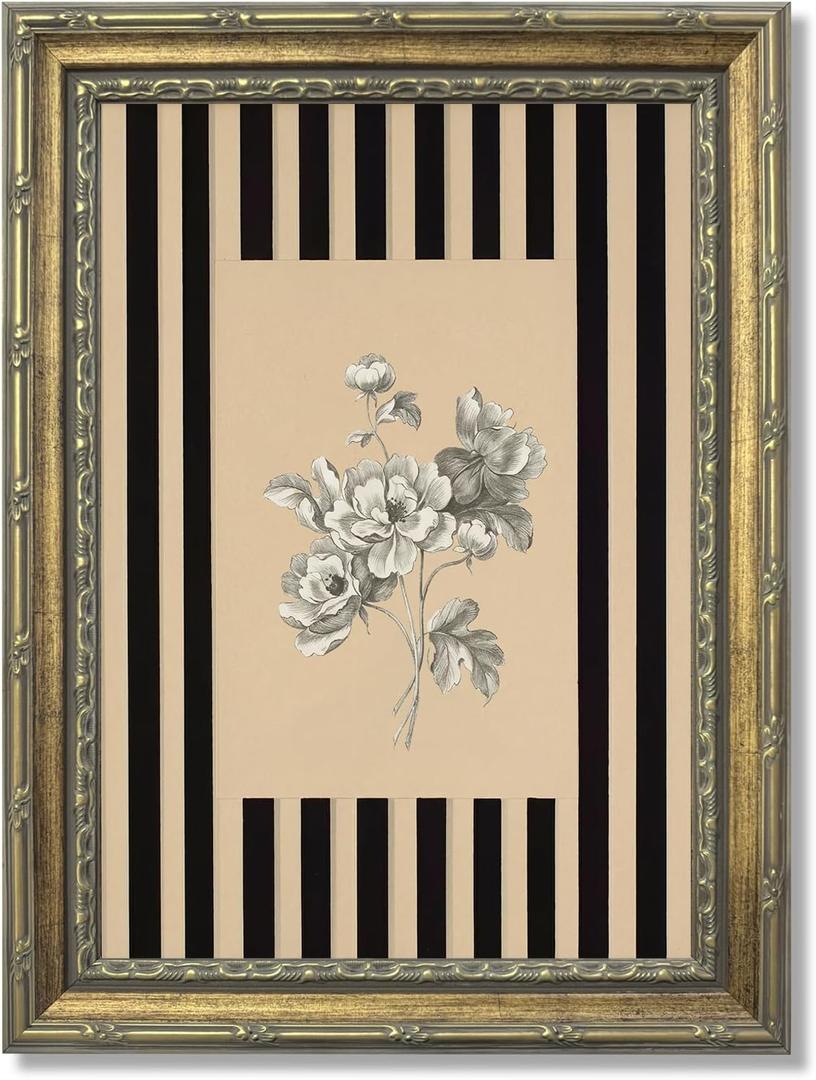 yByCute Vintage Floral Wall Art, Gold-Tone Framed Canvas, 16 x 24 Inches