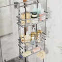 SWTYMIKI Over the Door Shower Caddy - 3 Tier Adjustable Shower Organizer Hanging with Soap Holder, No Drilling Stainless Steel Bathroom Rack Hanging for Body Wash, Shampoo, Soap, Razor, Silver