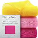4 x African Net SpongesExfoliating Shower Net for Daily Body Cleansing, Recycled Materials Bath Sponge Exfoliator for Women & Men Coral Pink, 3 PCS