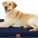 XL Orthopedic Waterproof Dog Bed with Plastic Liner, Washable Pet Beds with Removable Cover, Navy Blue Egg Crate Foam Puppy Mat