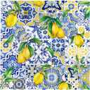 Allenjoy 72" x 72" Blue Tiles Lemon Shower Curtain Summer Fruit Chic Home Bathtubs Bathroom Curtain Decoration Set Washable Soft Durable Polyester Fabric (Hooks Not Included)