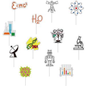 24pcs Science Theme Paper Cupcake Toppers Science Cake Decorations Mad Science Astronomy Biology Chemistry Physics Theme Birthday Party