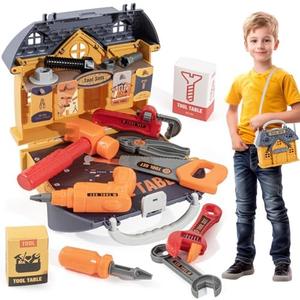 Portable Kids Tool Set, Pretend Play Tool Kit for Toddlers Age 3-5, Pretend Construction Playset with Toy Drill, Toolbox, Nuts, Bolts & Tools, Birthday Gift for 3 4 5 Year Old Boys