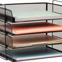 Mind Reader Stackable Paper Tray, Desktop Organizer, File Storage, Office, Metal Mesh, 4 Pcs., Black (13.3" x 9.8" x 11.3")