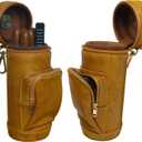 DECKEEP Yellow Brown Cylindrical Cigar Jar, Portable Cigar Humidor Case with Cigars V-Cut Cigar Cutter,Cedar Wood Strips,Front Useful Cigar Accessories Pocket Pouch,Hold 5 Cigars (Brown)