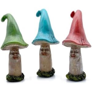 Marshall Home & Garden Mushroom Men - Set of 3 - Blue/Green/Red Resin Miniature Figurine for Fairy Garden, 4 x 1 Inch, MG482