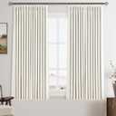 Natural Linen Curtains Short Pinch Pleat for Small Window Kitchen Curtain 45 Inch Length 100% Blackout Pinch Pleated Back Tab Boho Farmhouse Double Layer Thermal Drapes for Cafe Cream 2 Panels
