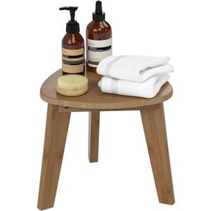 Domax Beautiful Bamboo Shower Bench for Inside Shower - 12 inch Non-Slip Waterproof Shower Stool for Shaving Legs Small Corner Shower Foot Rest Bathroom Bath Seat Spa Foot Rest Shaving Stool, Walnut