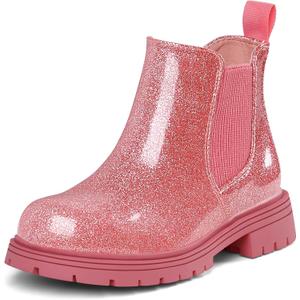 K KomForme Girls Glitter Ankle Boots Side Zipper Chelsea Booties Lug Sole (Toddler/Little Kids/Big Kids) (13 US, Pink