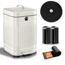 Dog Poop Trash Can Outside, 5L/1.3Gal Metal Dog Waste Trash Can with Lid, Foot Pedal, Pet Waste Container with 40 Bags, Poop Bucket with Lid Soft Close for Pet, White