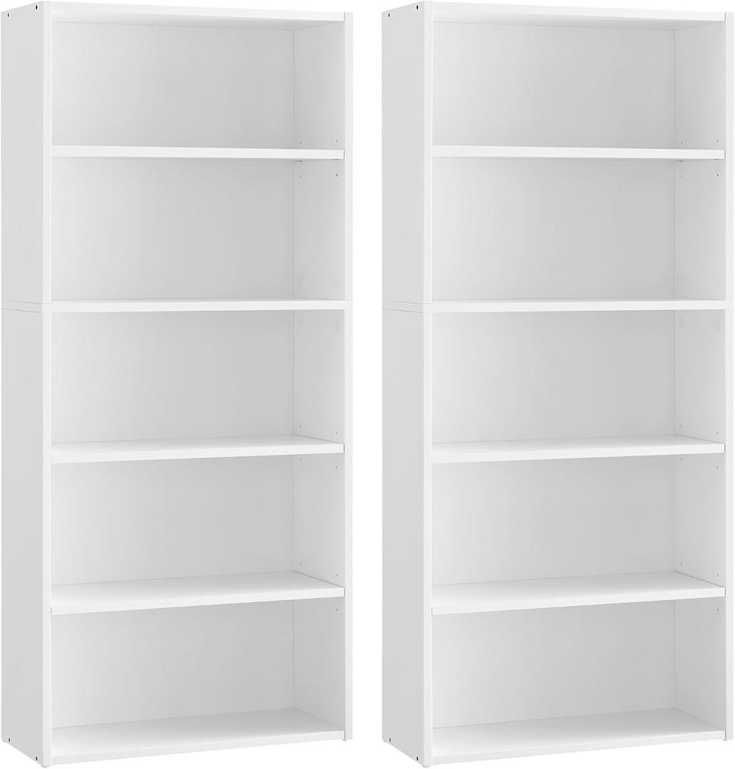 VASAGLE Set of 2 Bookshelves, 23.6 Inches Wide, 5-Tier Open Bookcases with Adjustable Storage Shelves, Floor Standing Units, Cloud White ULBC165T14-2