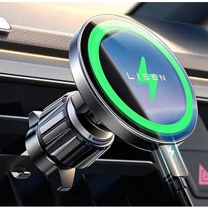 LISEN for 15W MagSafe Car Mount Charger,Magnetic Wireless Car Charger for iPhone 16 Pro Max Accessories,Magnetic Phone Holder for iPhone 16e 15 14 13 12,Samsung with MagSafe,Gifts for Men Women (Black)