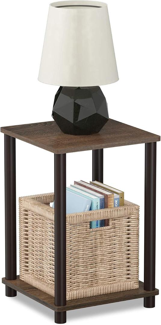 FURINNO Turn-N-Tube Haydn End Table, 1-Pack, Walnut/Brown, 1-Pack, 2-Tier