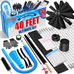 PetOde 22-piece 40-Feet Dryer Vent Cleaner Kit, Dryer Vent Cleaning Kit Lint Remover with Dryer Vent Brush, Vacuum Hose Attachment Cleaning Tools, Flexible Lint Trap Brush, Vacuum & Dryer Adapters