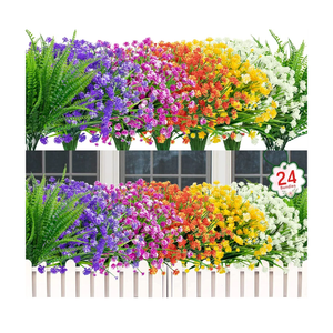 Ouddy Decor 24 Bundles Artificial Flowers for Outdoors UV Resistant Fake Plastic Plants Faux Boston Fern Greenery Stems for Spring Summer Indoor Garden Patio Window Box Kitchen Home Decor, Mixedcolor