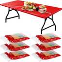 Boao 6 Pcs Disposable Plastic Tablecloth Parties Picnic Table Covers with Elastic Fitted Elastic Plastic Table Cover Rectangle Waterproof for Indoor, Outdoor, Picnic, Camping (Red,72 x 30 Inch)