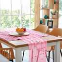 8 Pcs 29 X 70 Inch Cherry Shiny Glitter Tulle Table Runner Pink Sheer Lace Tablecloth for Party Decorations Shortcake Birthday Wedding Bridal Shower Party Home Kitchen Table Decor