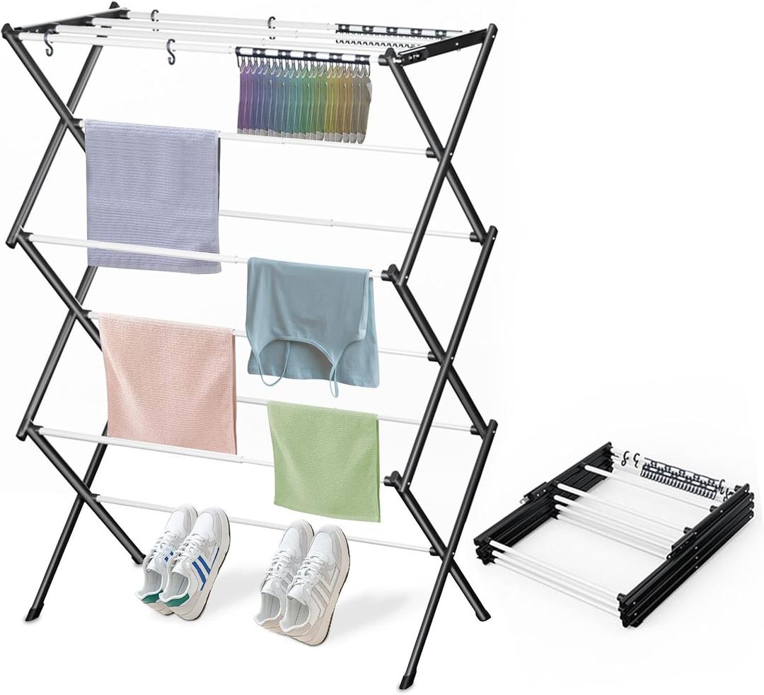 Foldable Drying Rack Clothing, Clothes Drying Rack Collapsible Indoor, Dryers for Laundry - 40" x 28.8" x 14.2", Space Saving Indoor&Outdoor, White-1 Pack