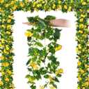 Hotop 6 Pcs 7.55 Ft Artificial Morning Silk Glory Vines for Outdoor Fake Hanging Flowers Plants Faux Silk Morning Glory Flower Garland Long Vines for Wall Fence Indoor Wedding Banquet Decor(Yellow)