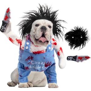 Dog Halloween Costumes Deadly Adjustable Dog Costume Cosplay Clothes, Funny Doll Wig Pug Party Christmas Costume for Small Medium Large Dogs Puppy Cat Outfit Apparel